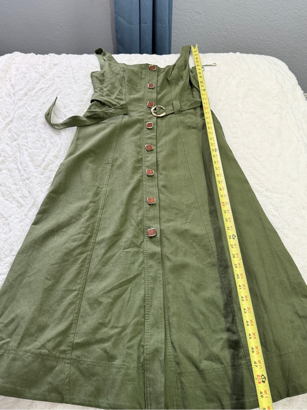 Taylor Olive Green Linen Midi Dress Belted Size 8 Coastal Resort Minimalist - Picture 9 of 14